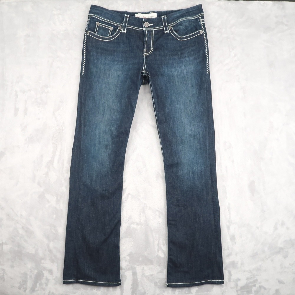 BKE Jeans Women 32L Fit 34x34 Blue Harper Bootcut Dark Wash Embroidered BKC1221L